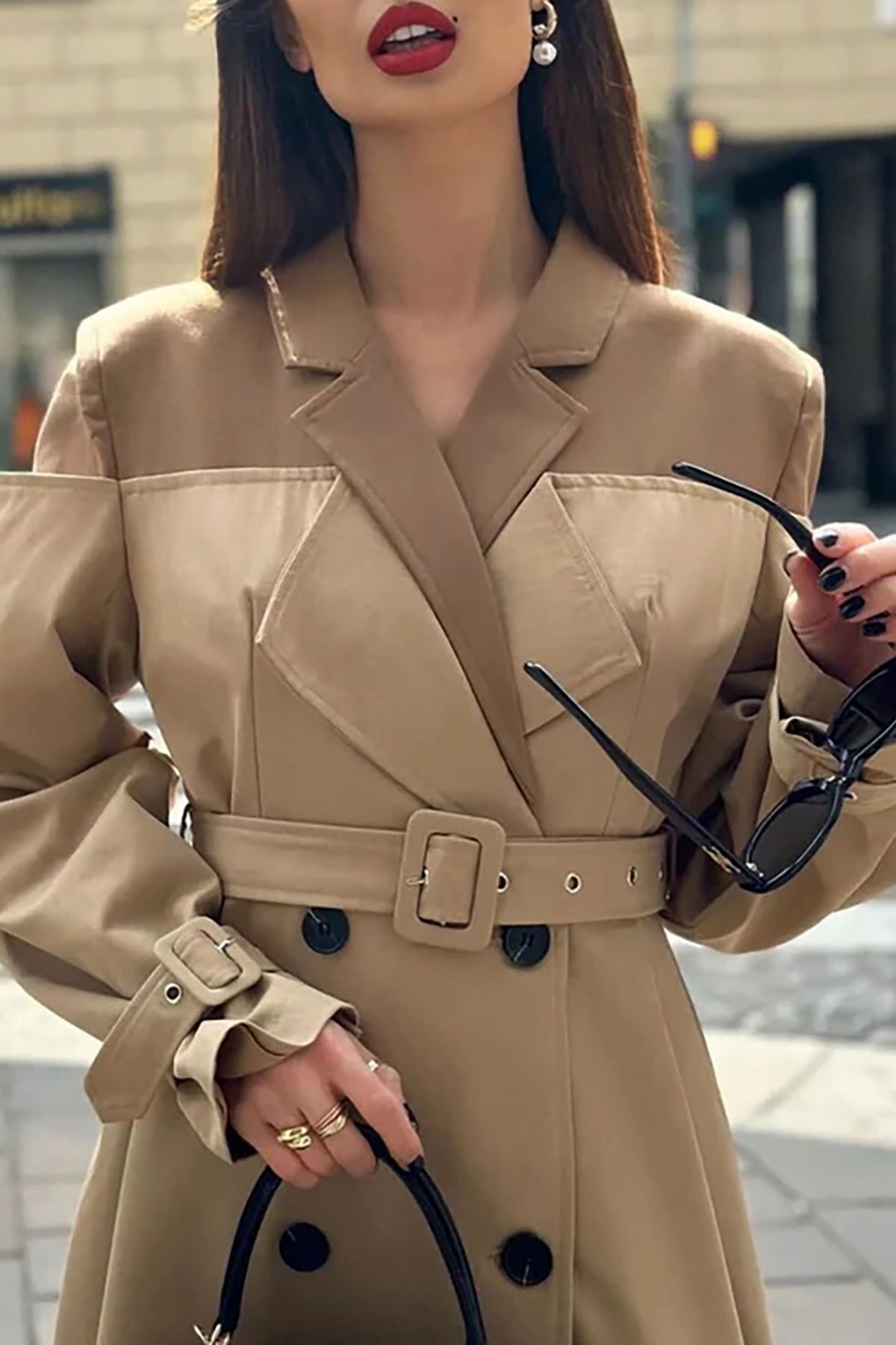 Deconstructed Hybrid Lapel Double Breasted Cinch Waist Belted Trench Coat