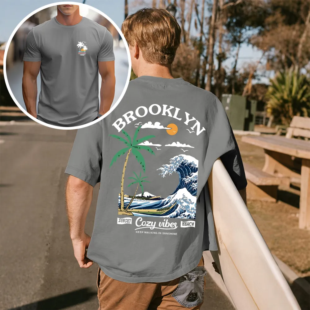 Floerns Men's Oversized Tree Print Half Sleeve Round Neck Drop Shoulder Tee