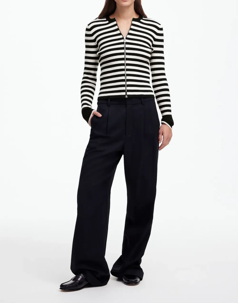 Zip-Front Cardigan in Stripe