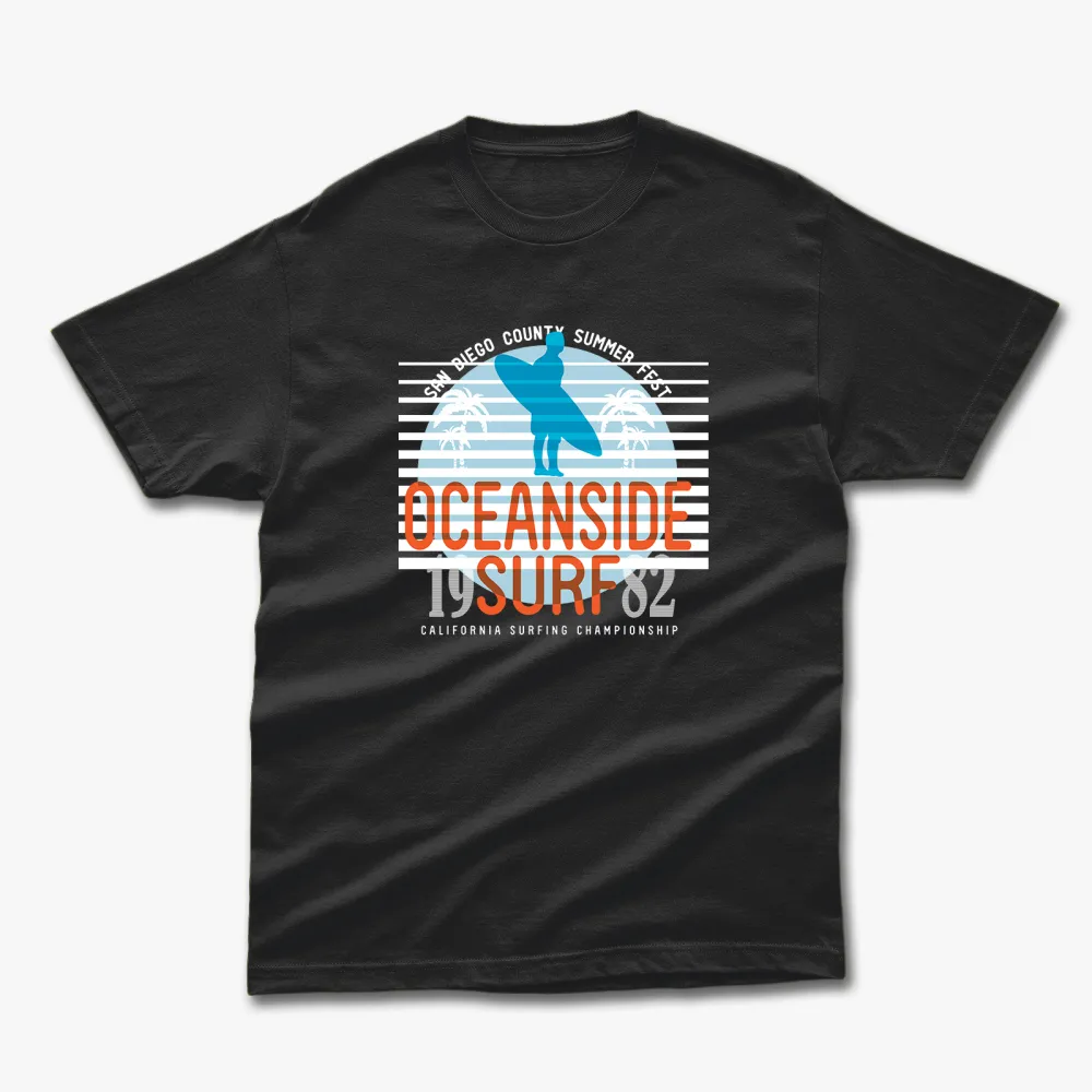 Retro Summer Oceanside Surf Printed T-Shirt
