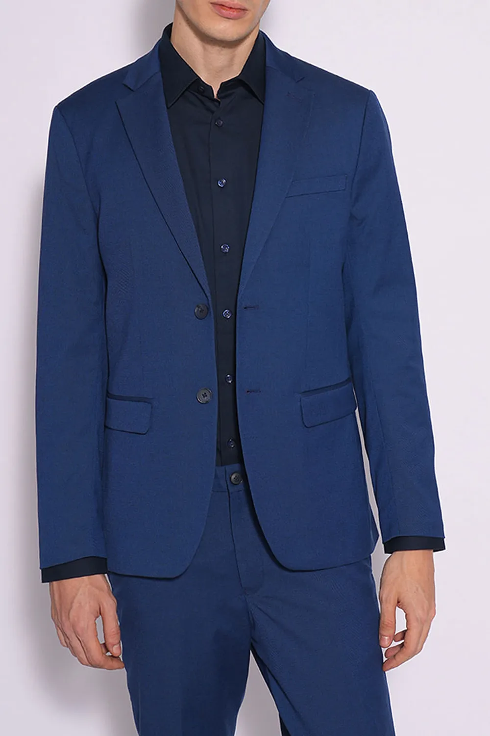 Dark Blue Structured Suit-Set Blazer