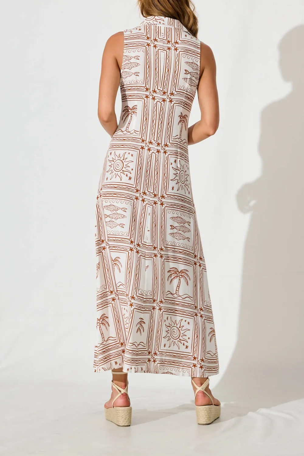 White Patterned Collared Maxi Dress