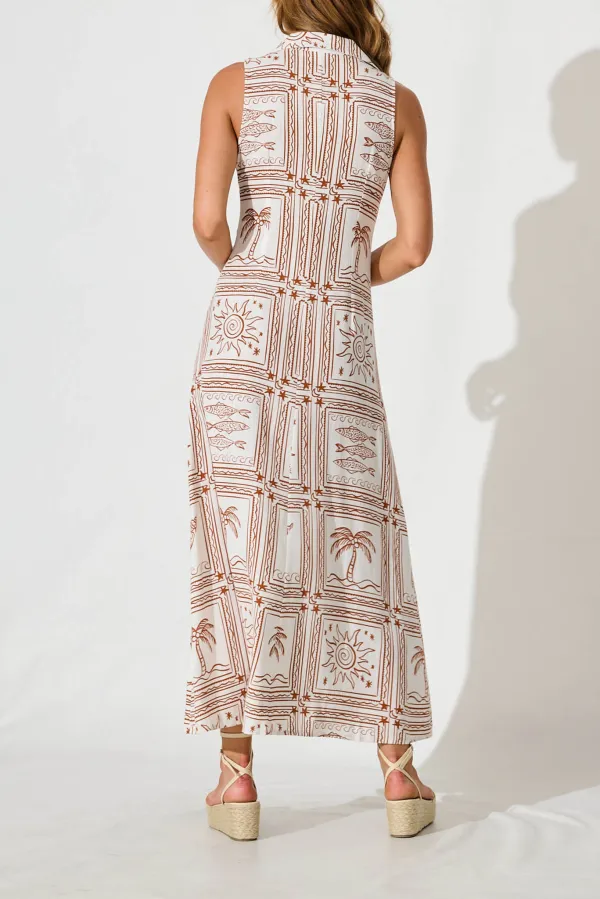 White Patterned Collared Maxi Dress