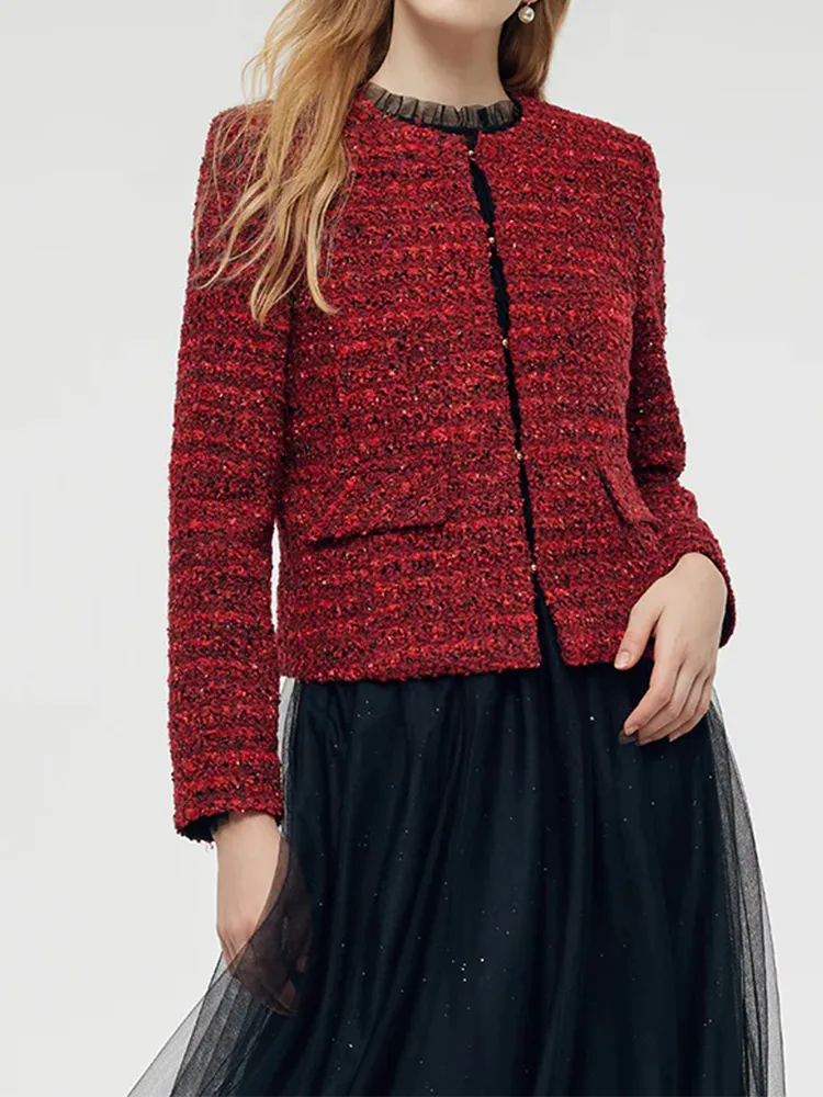 Wool Blend Tweed Women Crop Jacket