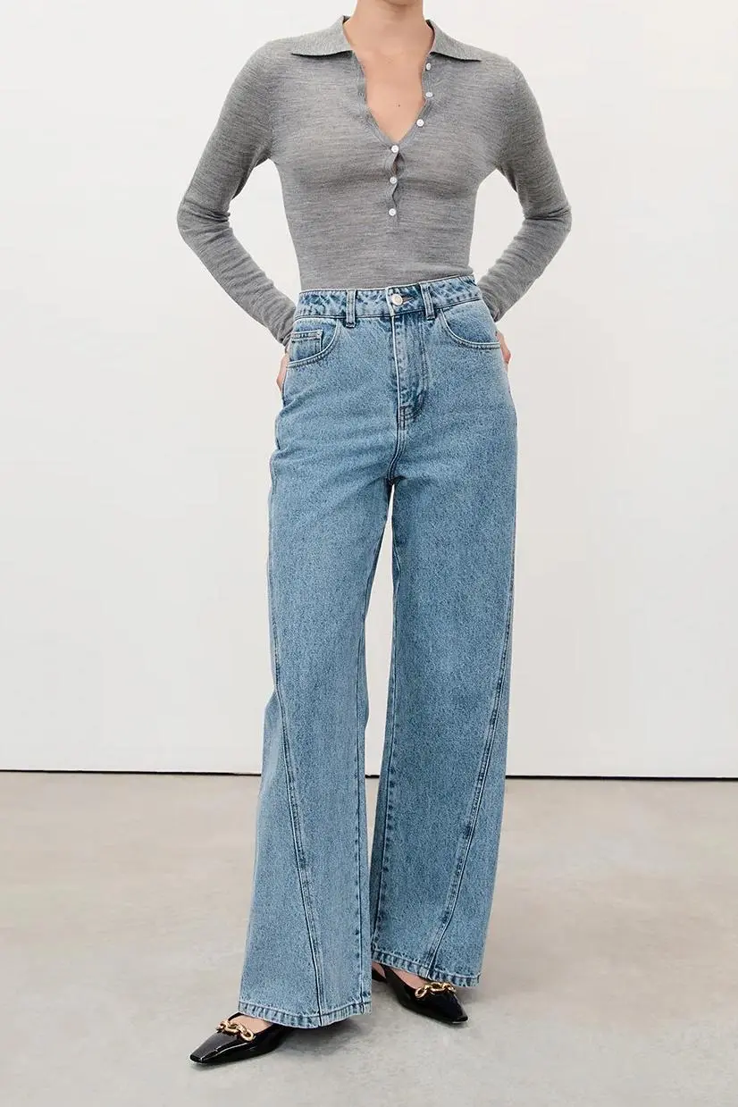 CARSON MID BLUE WIDE LEG JEAN