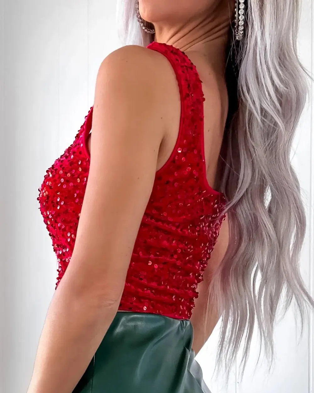 DOORBUSTER Red Sequin Crop Tank