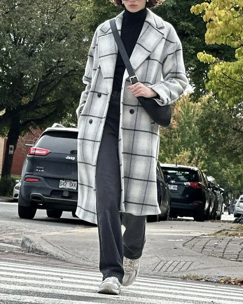 Plaid Oversized Double-Breasted Wool Coat