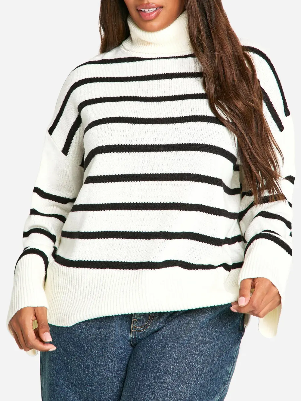 PLUS SOFT KNIT STRIPE SWEATER