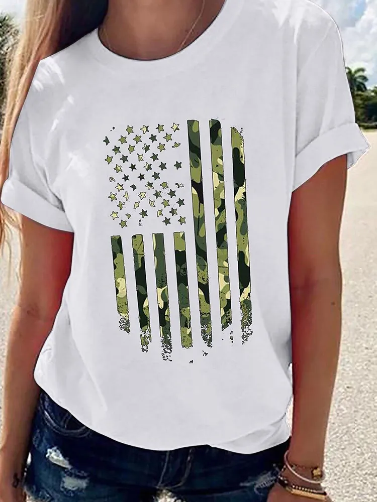 4Th Of July Clothes For Women American Flag Patriotic T-Shirt