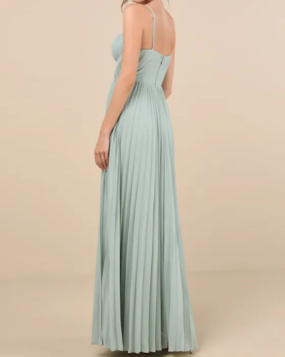 Admirable Elegance Light Blue Pleated Bustier Maxi Dress