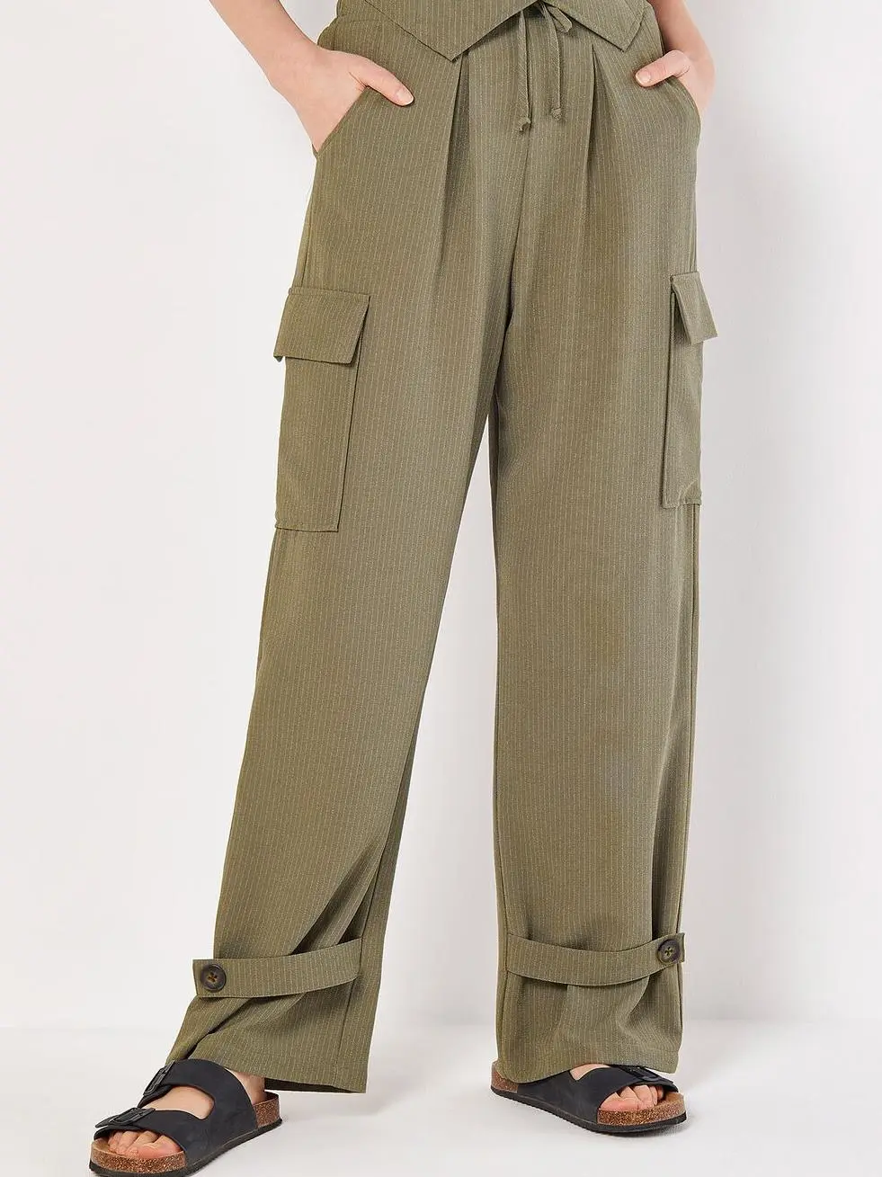 Textured Pinstripe Cargo Trousers