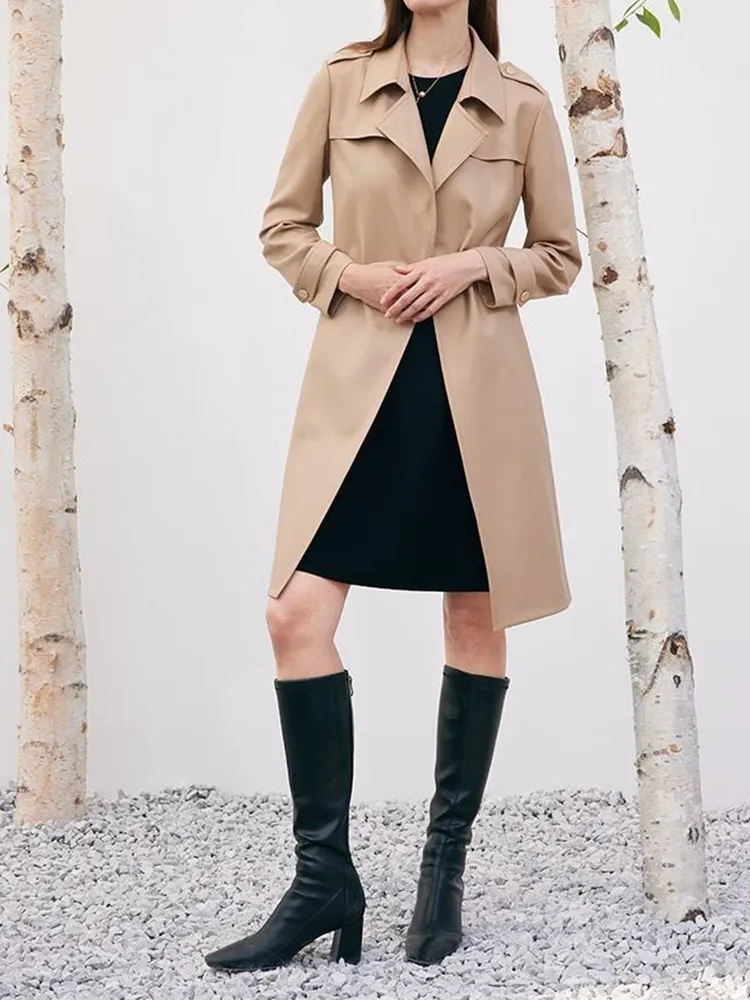 Worsted Woolen Women Trench Coat With Belt