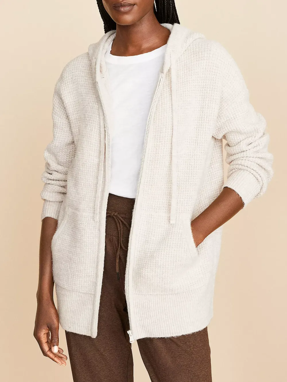 Lou & Grey Wafflestitch Zip Hoodie Tunic Sweater