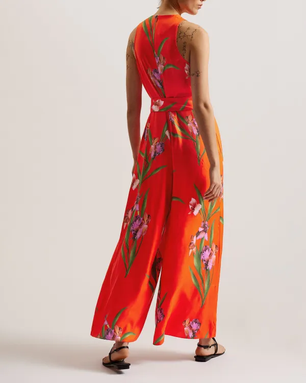 Parikia Halterneck Jumpsuit With Drape Neck Brt-Red