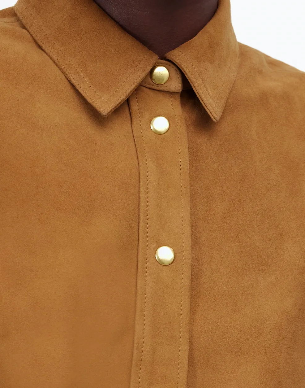 Straight-Hem Button-Up Shirt in Suede