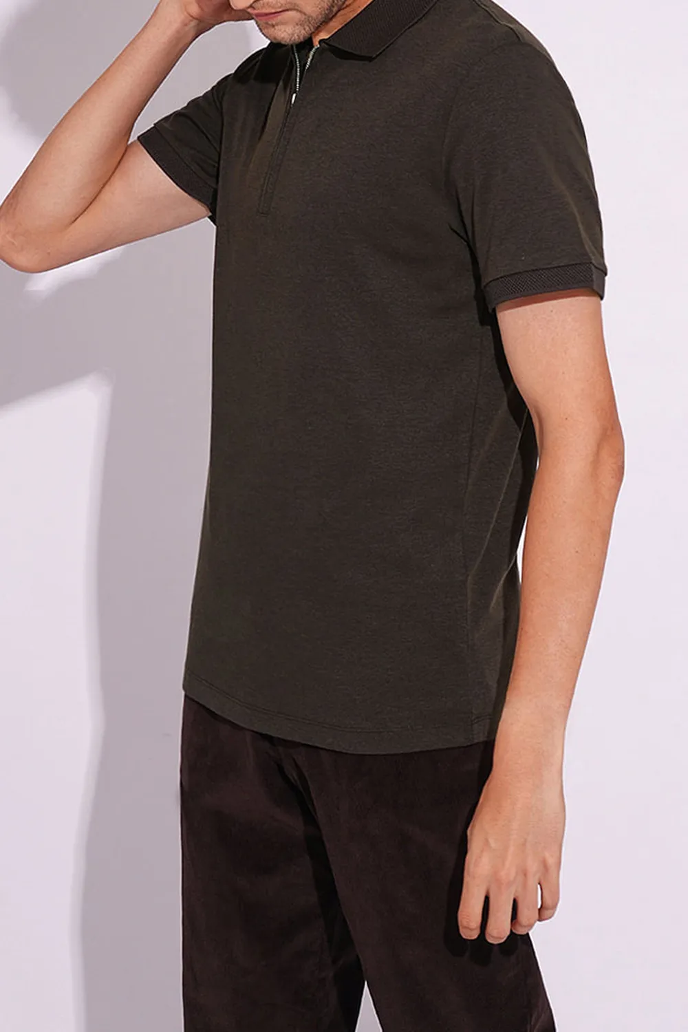 Green Organic Cotton Zipped Polo