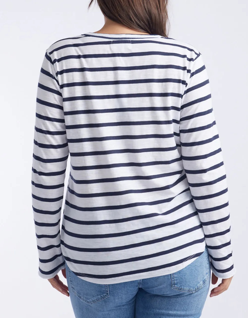 Original Round Neck Long Sleeve T-Shirt - Navy/White Stripe