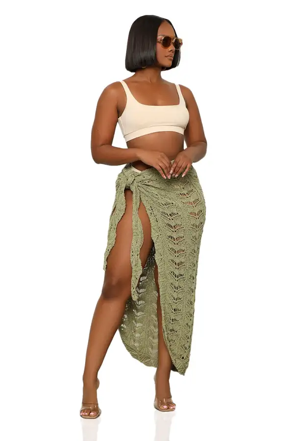 Knit Swimsuit Cover Up Skirt (Olive)- FINAL SALE