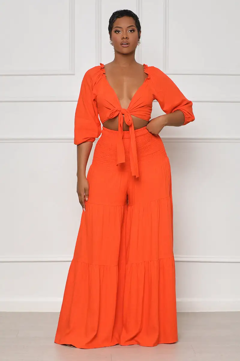 Color Splash Wide Leg Pants Set (Orange)