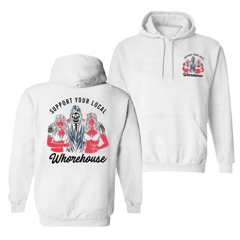 Skull And Sexy Lady Support Your Local Printed Reaper Hoodie