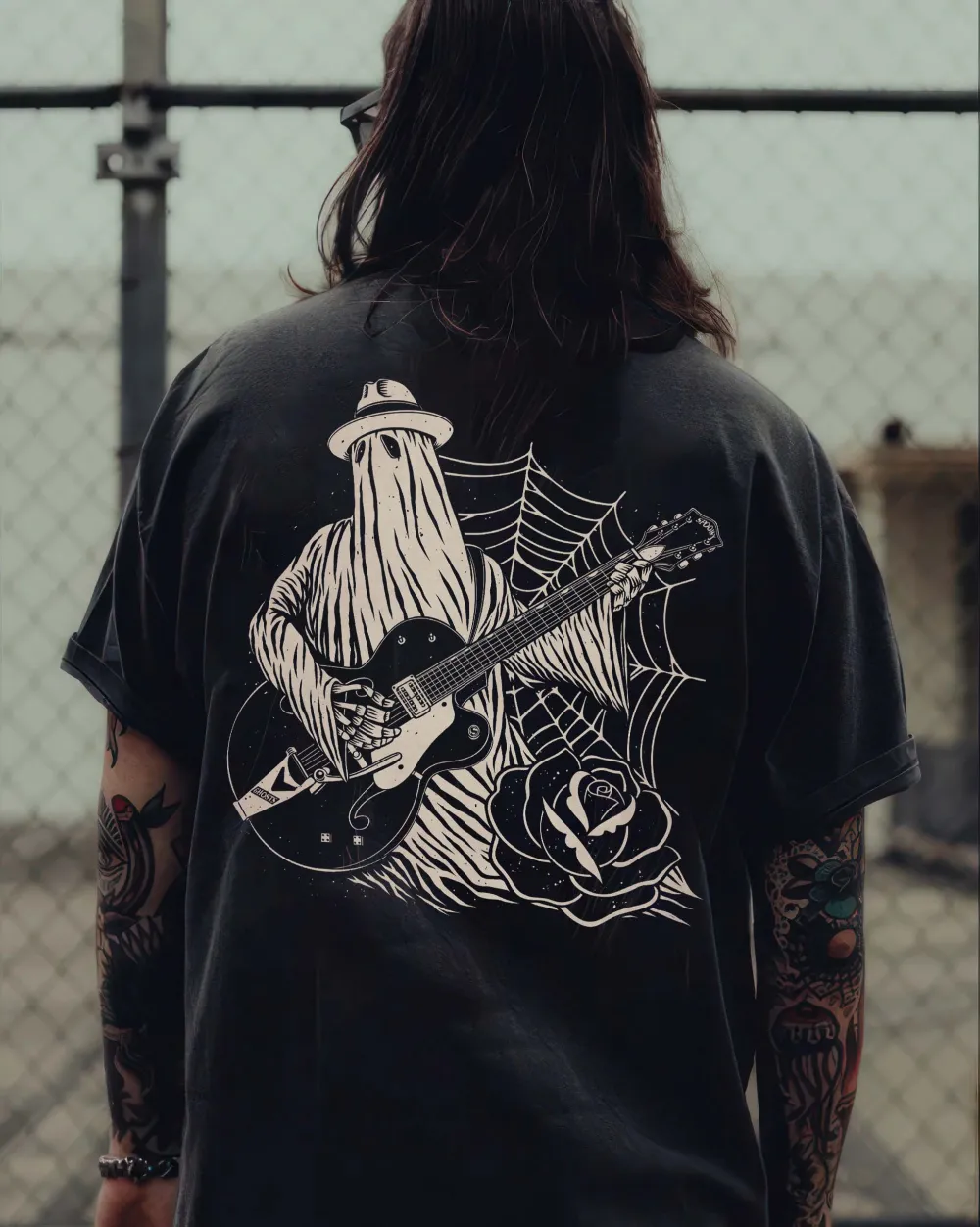Happy Skeleton Guitar Guy Printed Men's T-shirt