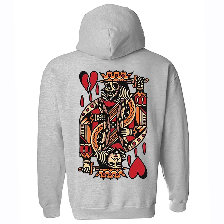 Poker King Skeleton Print Casual Streetwear White Hoodie