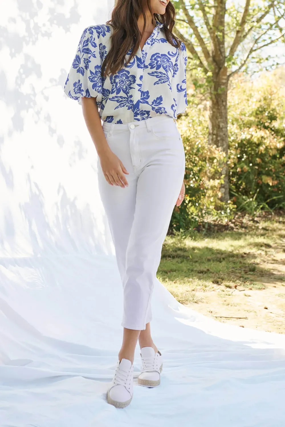 White High Waisted Cropped Jeans