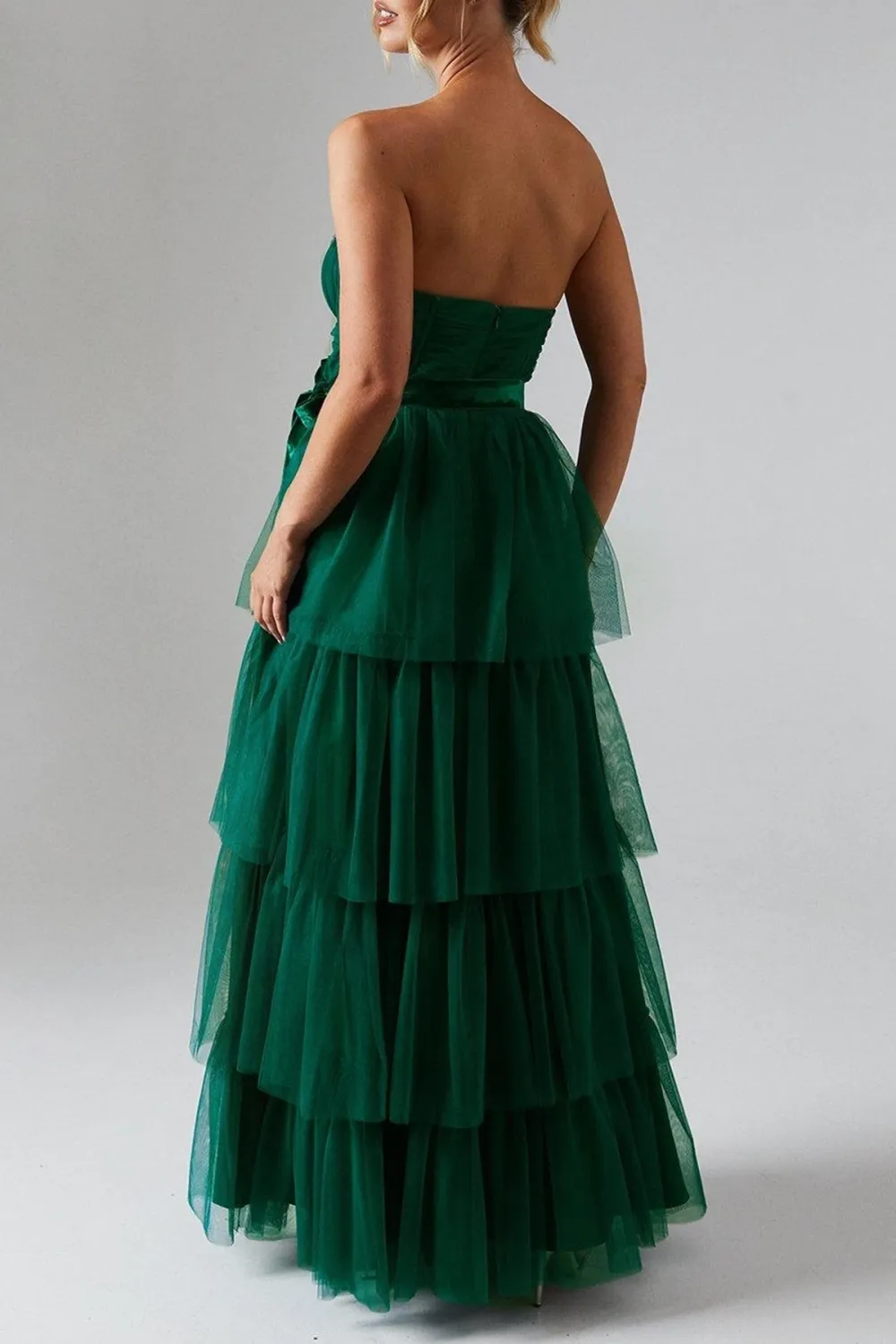 Corset Bodice Tiered Tulle Skirt Gown