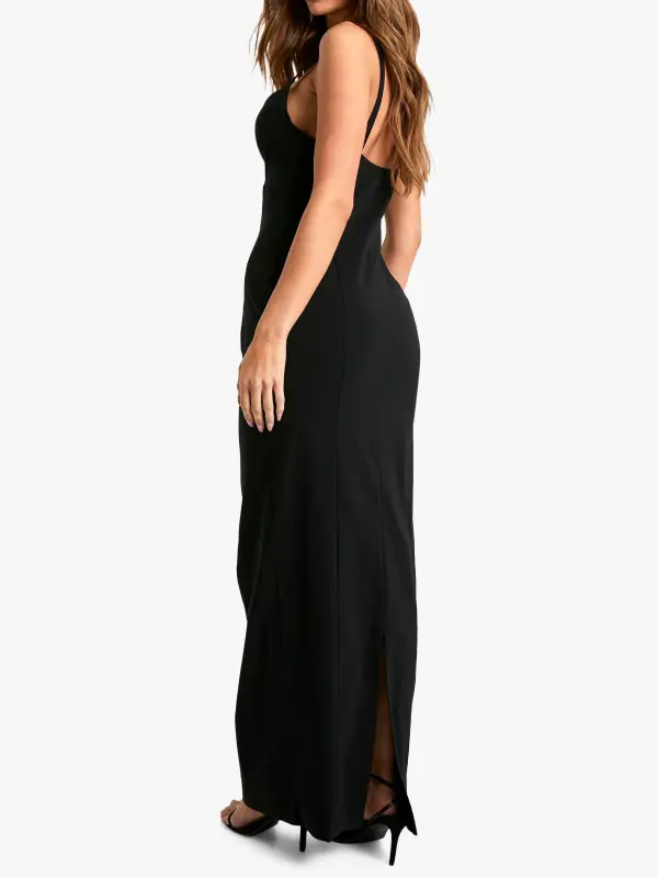 BENGALINE SCOOP NECK CUT OUT MAXI DRESS