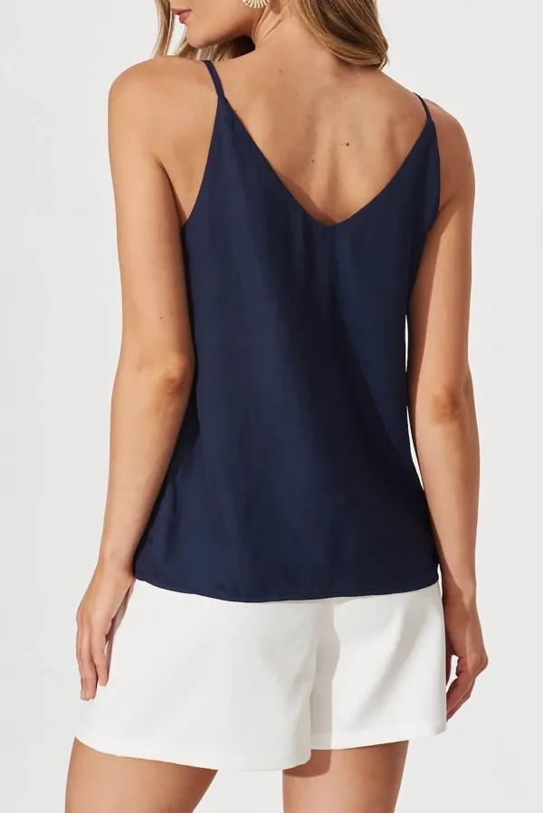 Navy Satin Cami Top