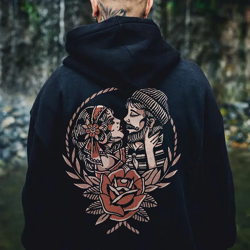 Couples Printed Men's Loose Casual Hoodie
