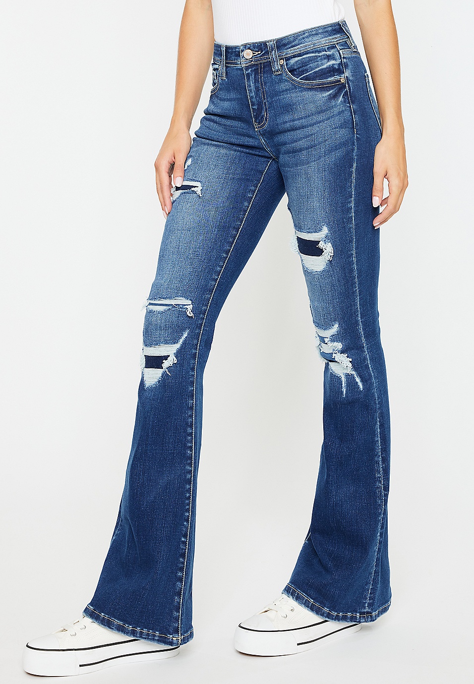 KanCan Mid Rise Ripped Flare Jean