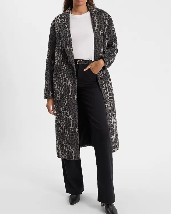 Brushed Leopard Wool-Blend Coat