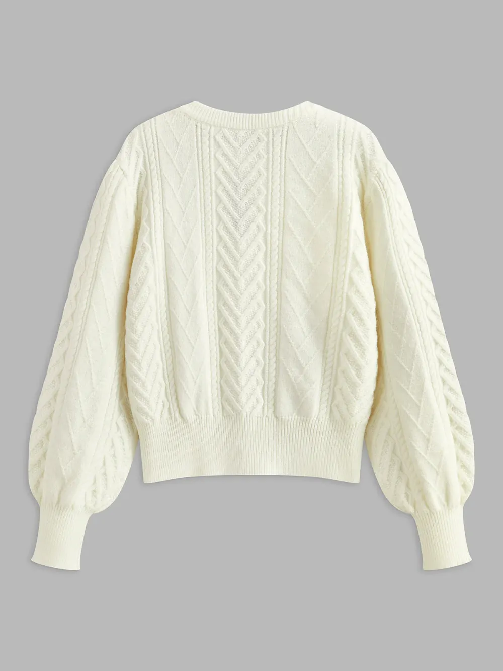 Bow-Decor Round Neck Lantern Sleeve Sweater