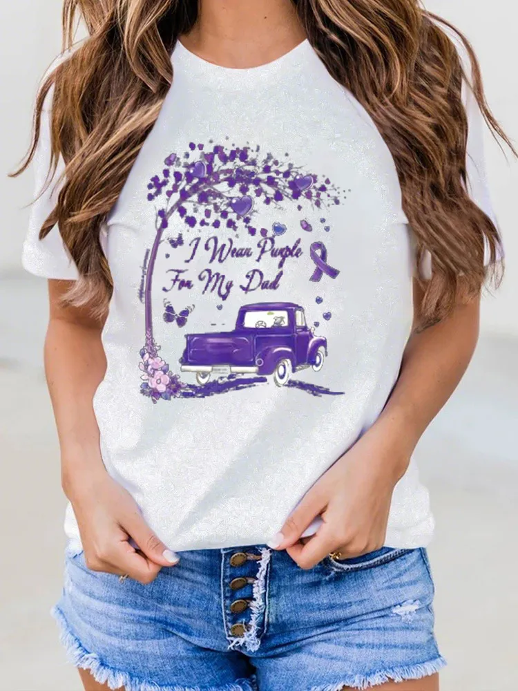 Women'S I Wear Purple For My Dad Round-Neck T-Shirt