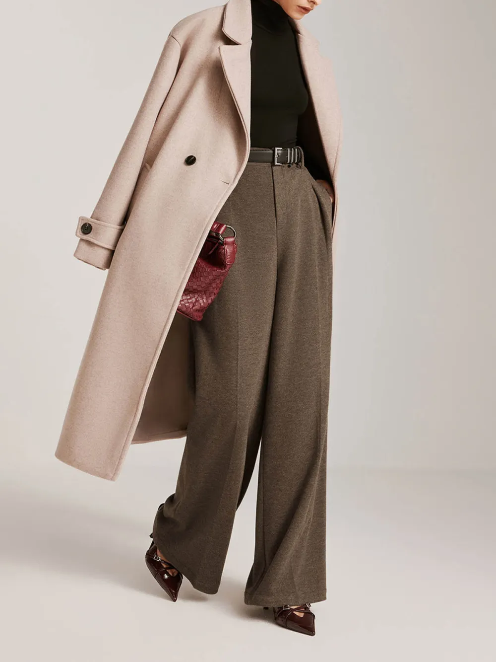 Pocketed Wide-Leg Pants Without Belt