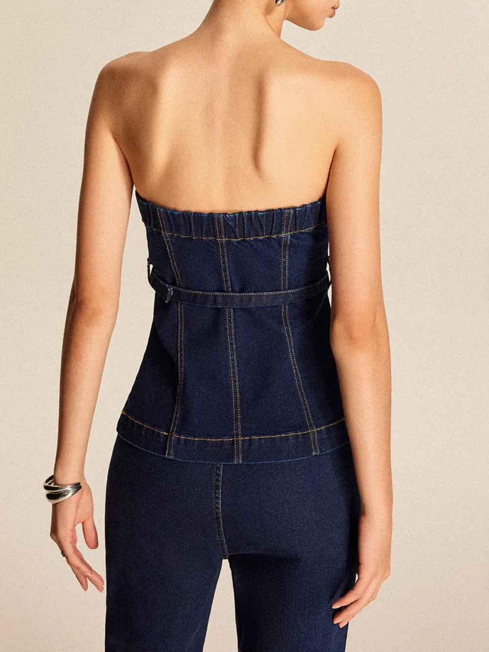 Sewing Detail Tube Top With Belt