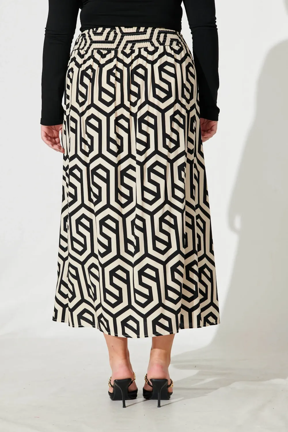 Black Geometric Print Maxi Skirt