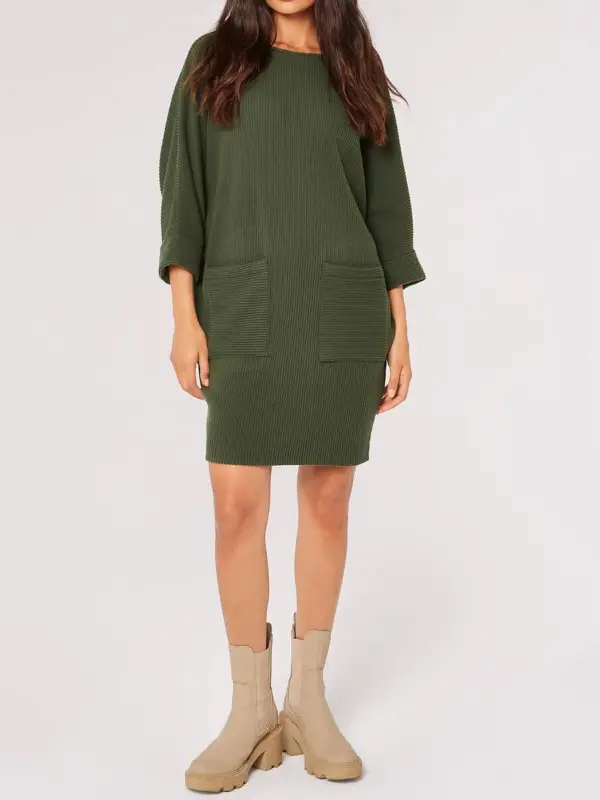 Ribbed Knit Cocoon Mini Dress