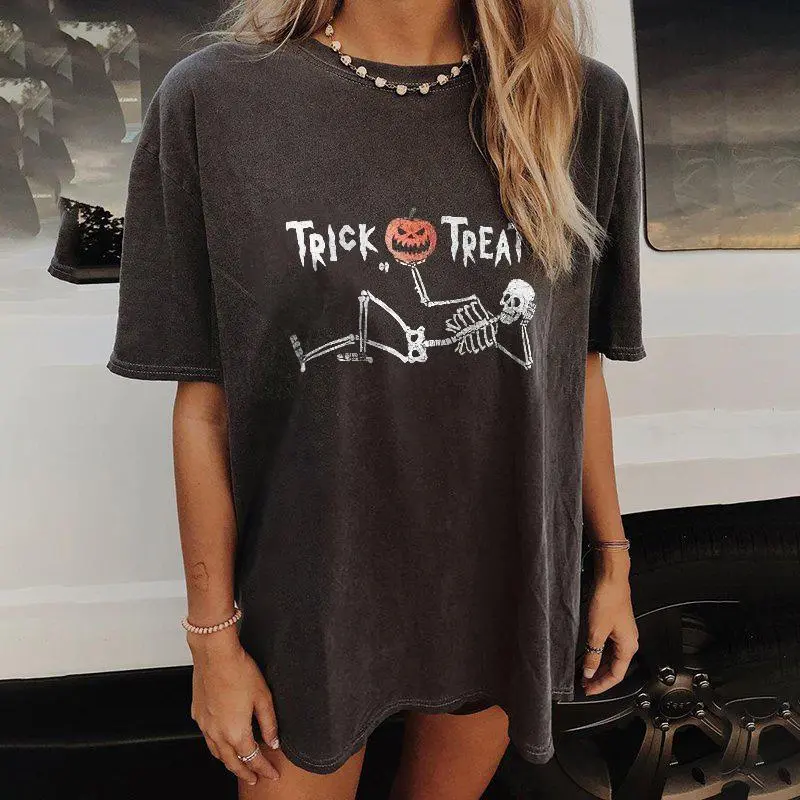 Trick Or Treat Printed Skeleton T-shirt