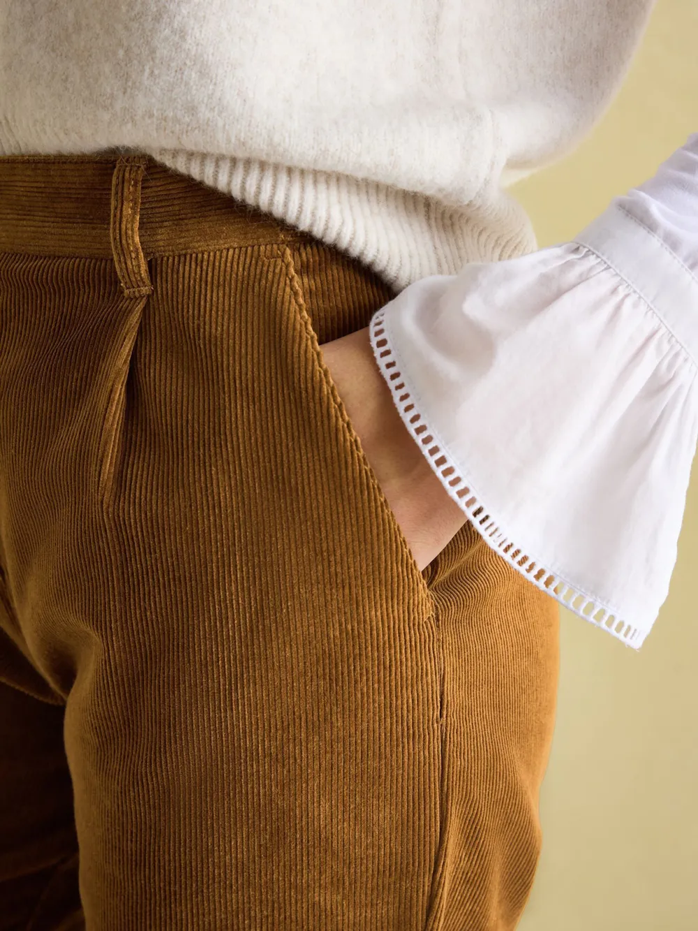 Casual Style Calla Tan Brown Corduroy Tapered Trousers