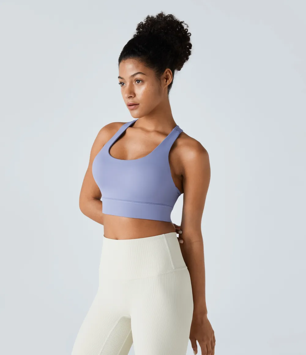 Medium Support Backless Racerback Cut Out Adjustable Buckle Running Sports Bra