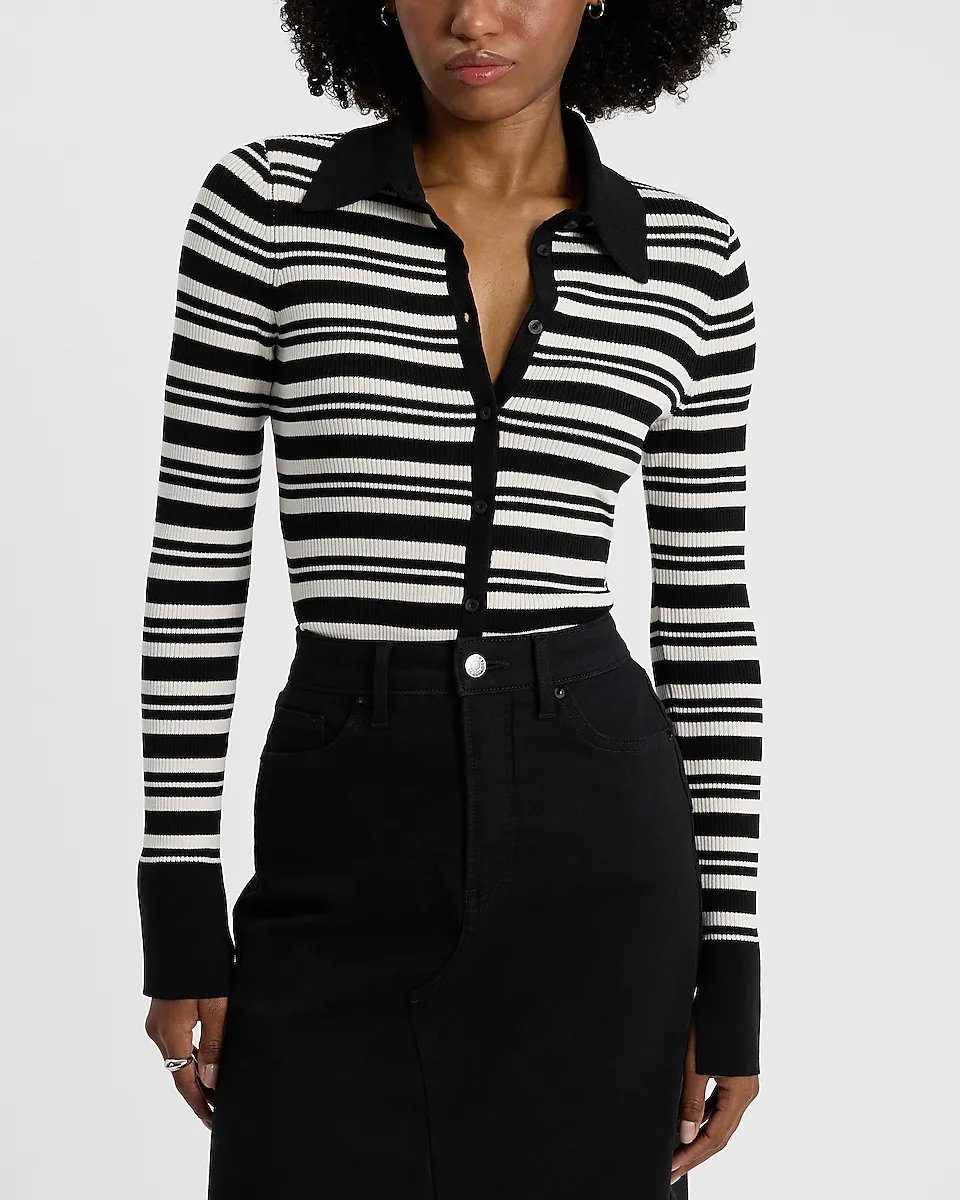 Silky Soft Fitted Striped Polo Cardigan