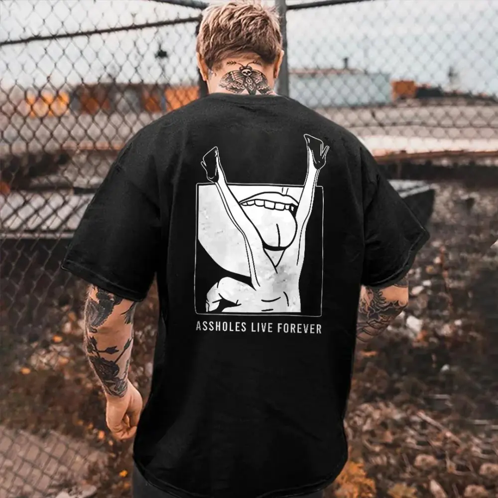 ASSHOLES LIVE FOREVER Graphic Black Print Men's T-shirt