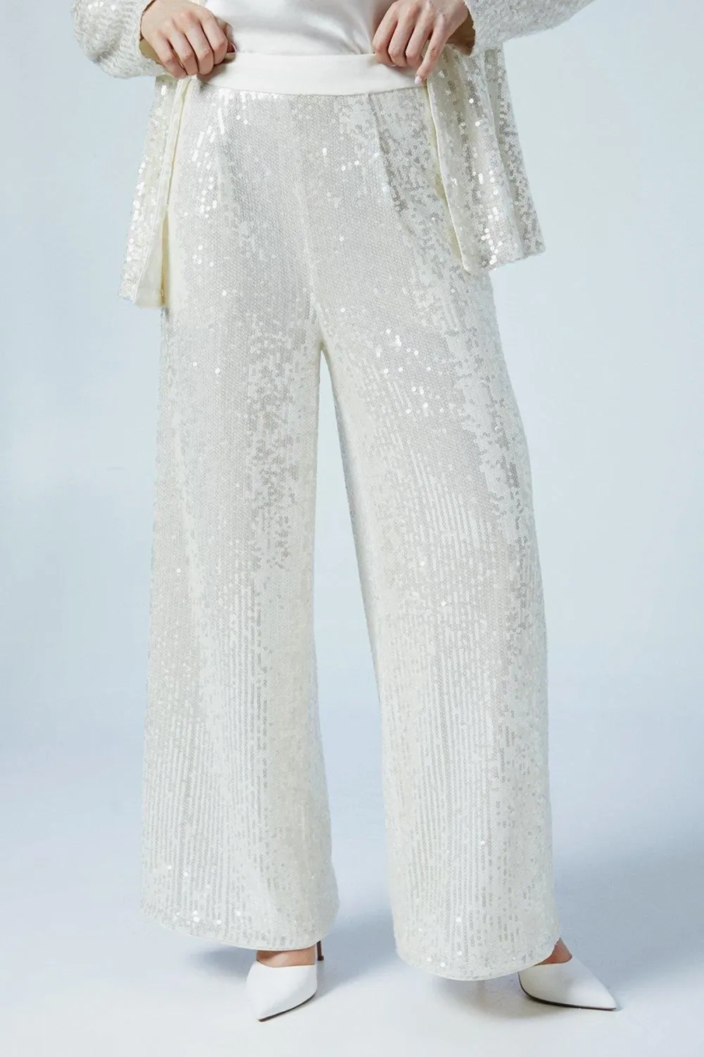 Clear Sequin Wide Leg Trouser