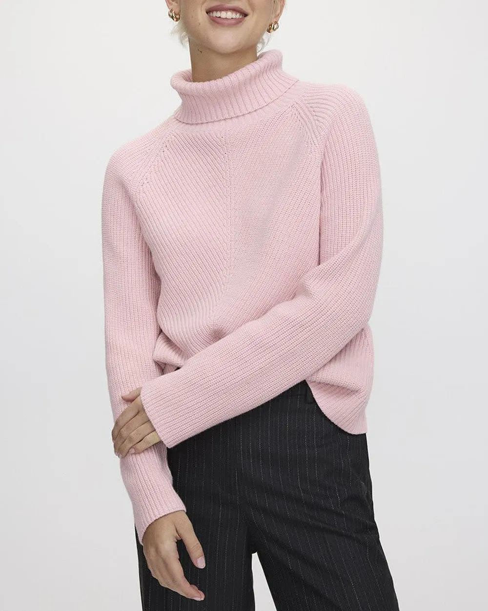 Long-Sleeve Turtle-Neck Herringbone Sweater