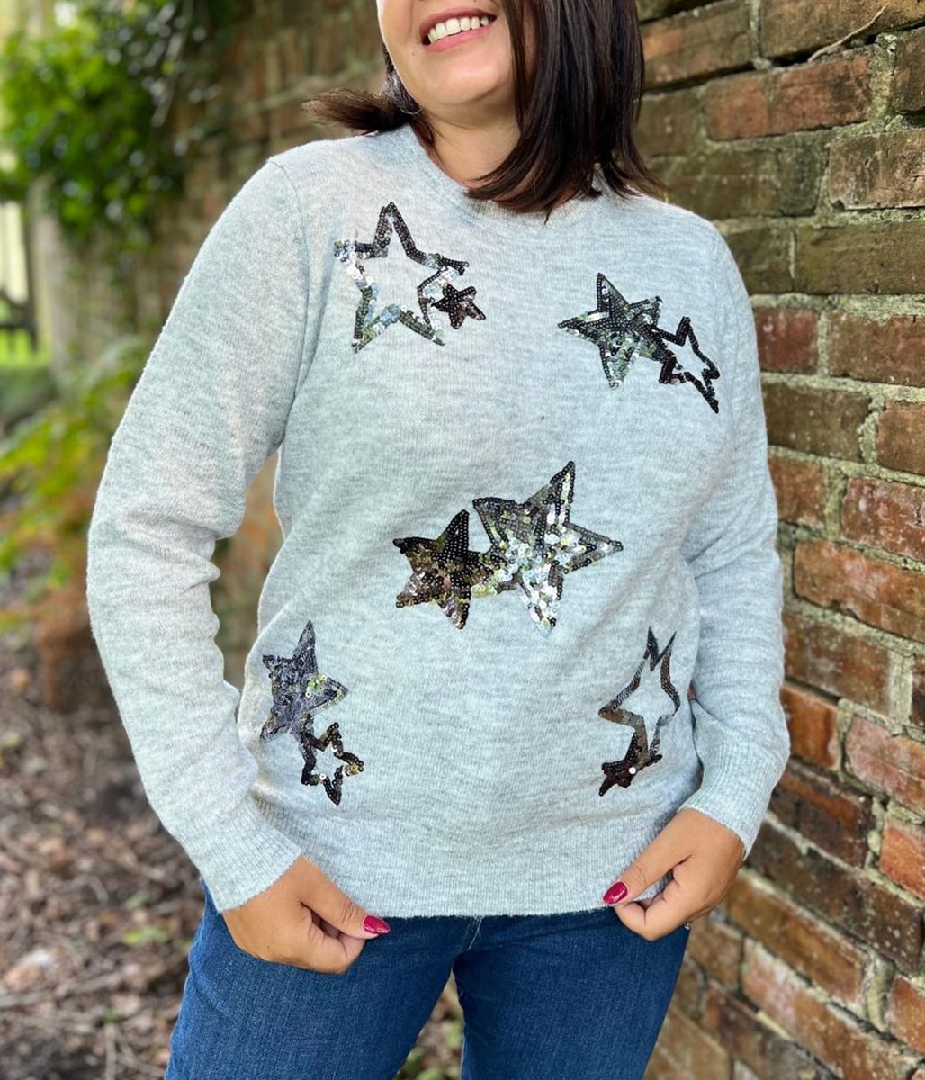 Grey Star Sparkle Sequin Jumper