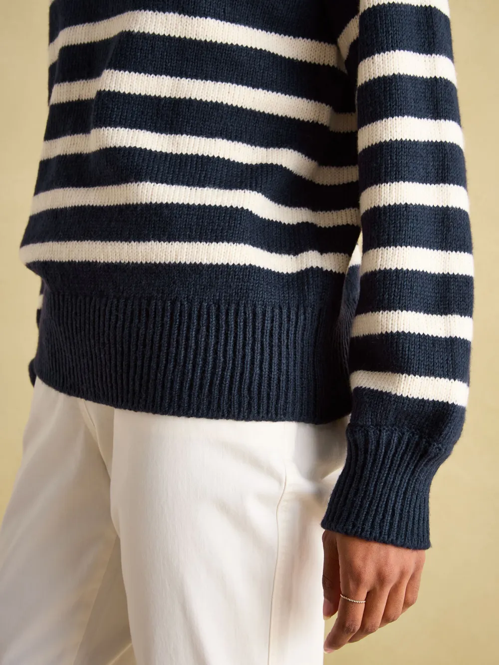 Agnes Navy Striped Button Neck Jumper