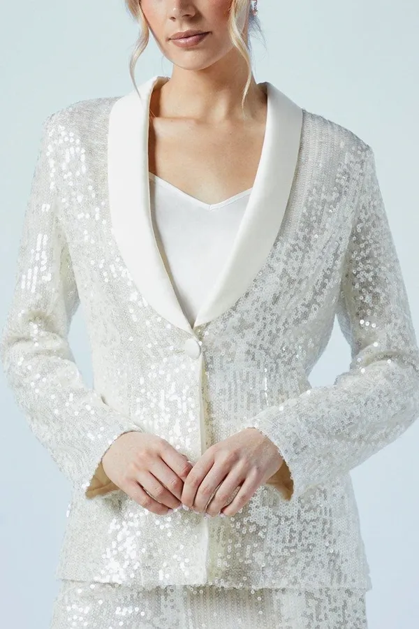 Clear Sequin Single Breasted Blazer