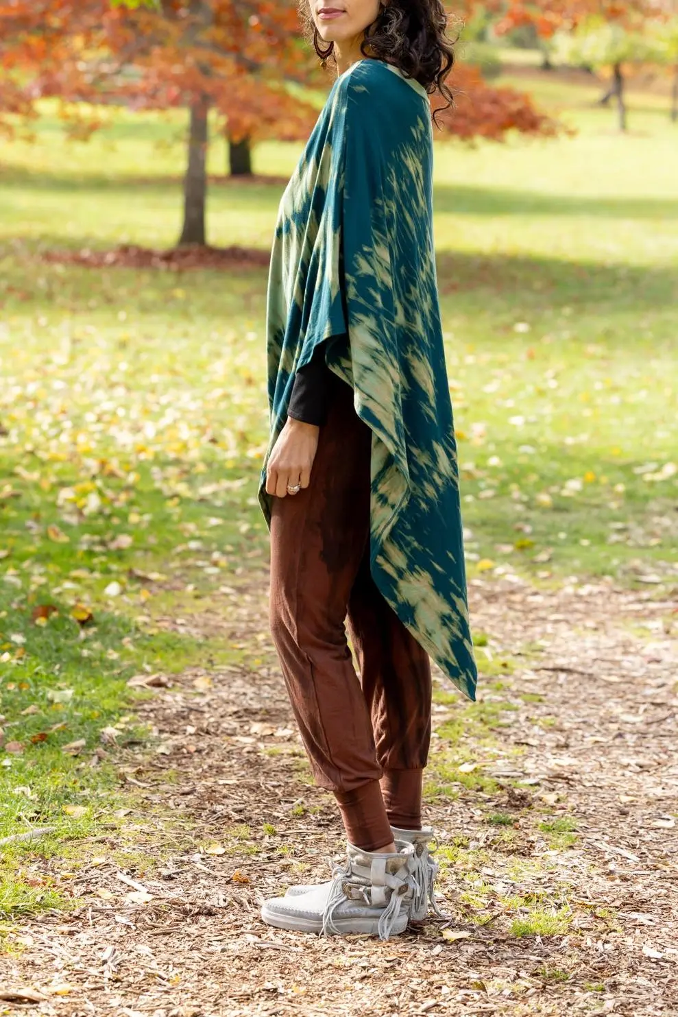 Bamboo Poncho - Forest Mint Shibori